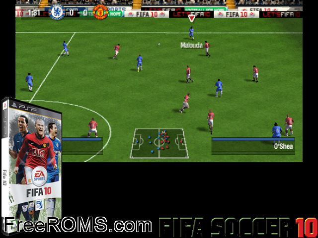 FIFA 10 (Korea) PSP game showing 3D box cover and gameplay screenshot