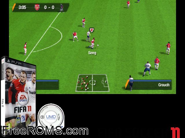 FIFA 11 (France) PSP game showing 3D box cover and gameplay screenshot