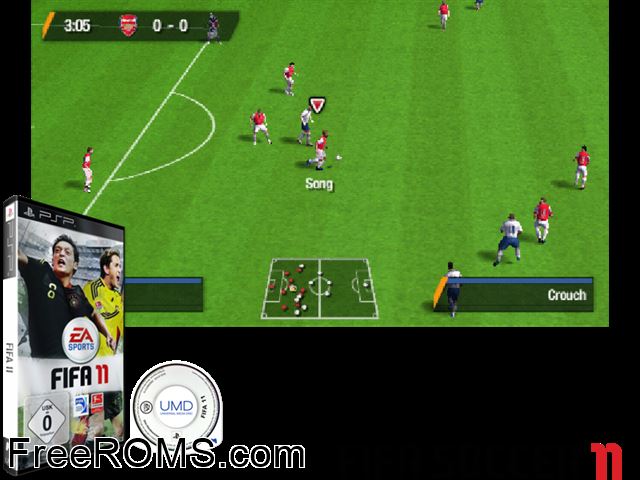 FIFA 11 (Germany) PSP game showing 3D box cover and gameplay screenshot