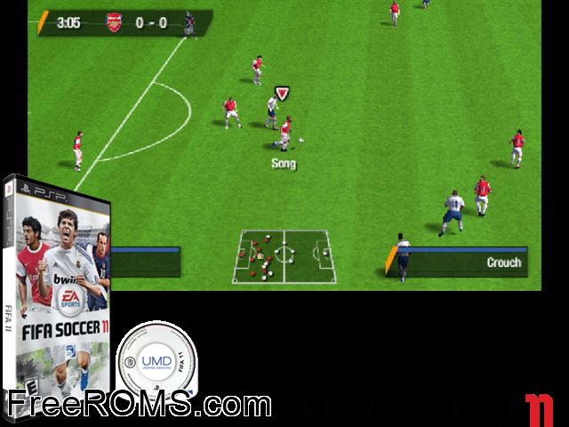 FIFA 11 (Spain) PSP game showing 3D box cover and gameplay screenshot