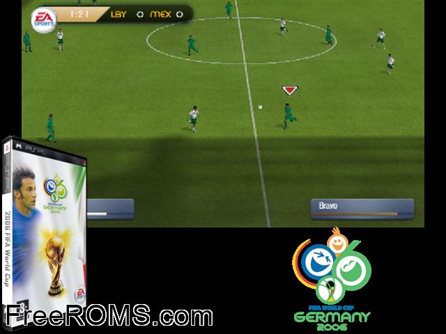 FIFA World Cup - Germany 2006 (Italy) PSP game showing 3D box cover and gameplay screenshot