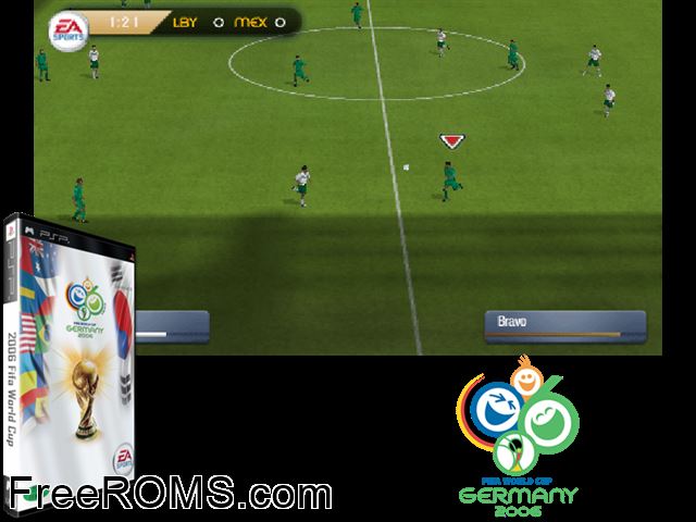 FIFA World Cup - Germany 2006 (Korea) PSP game showing 3D box cover and gameplay screenshot