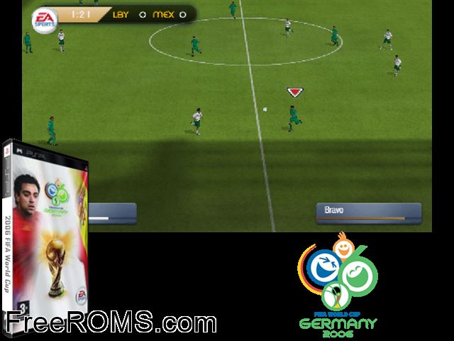 FIFA World Cup - Germany 2006 (Spain) PSP game showing 3D box cover and gameplay screenshot