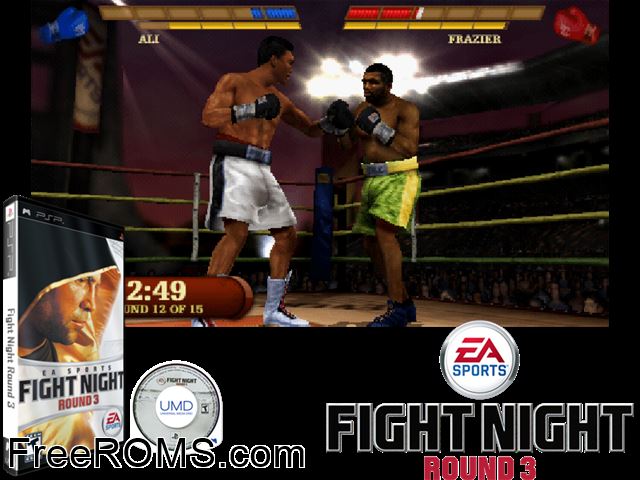 Fight Night Round 3 (China) PSP game showing 3D box cover and gameplay screenshot
