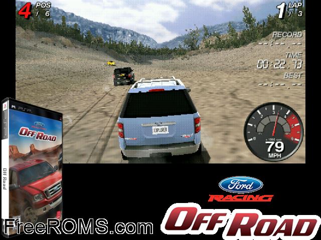 Ford Racing - Off Road PSP game showing 3D box cover and gameplay screenshot