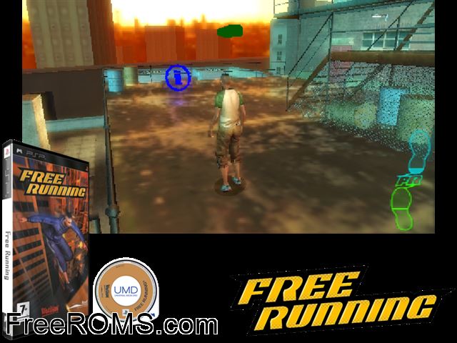 Free Running (Europe) PSP game showing 3D box cover and gameplay screenshot