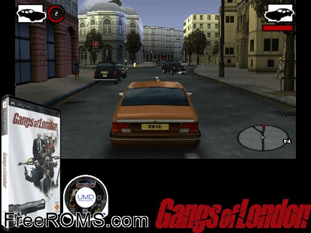 Gangs of London (Germany) PSP game showing 3D box cover and gameplay screenshot