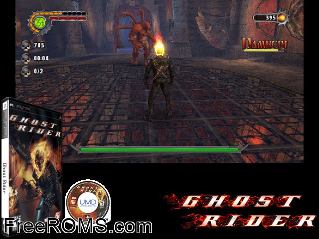 Ghost Rider PSP game showing 3D box cover and gameplay screenshot