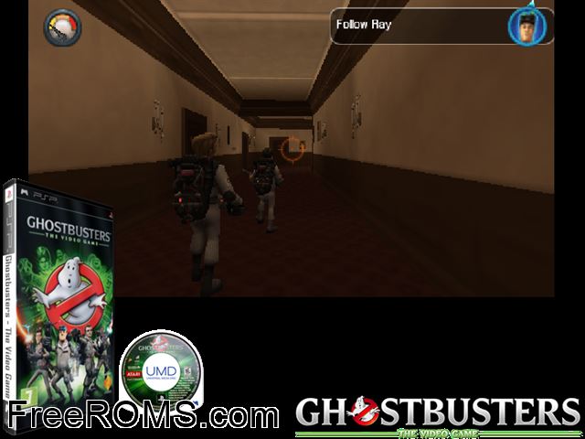 Ghostbusters - The Video Game PSP game showing 3D box cover and gameplay screenshot