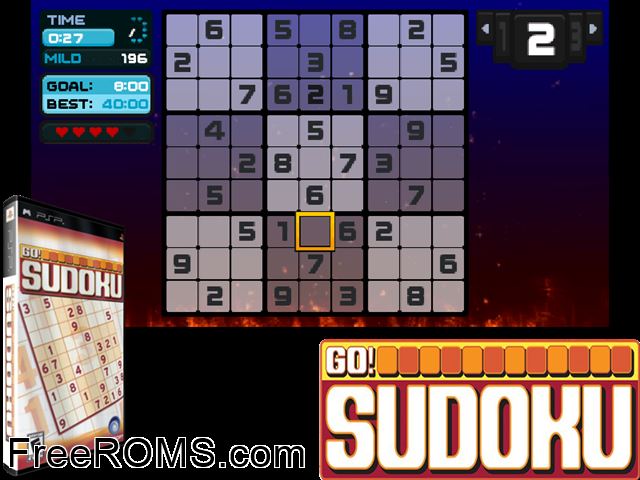 Go! Sudoku PSP game showing 3D box cover and gameplay screenshot