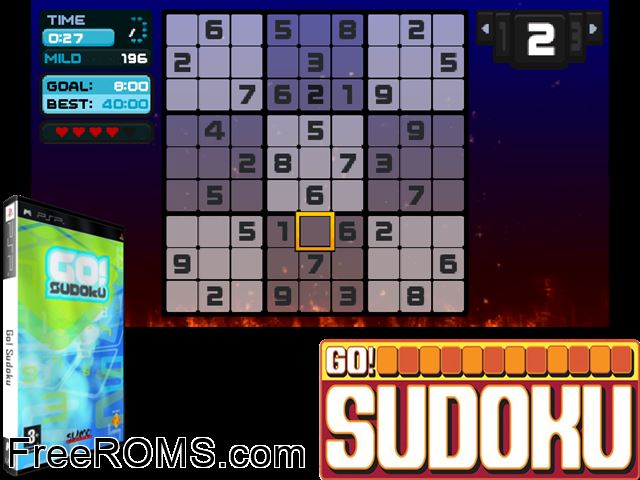 Go! Sudoku (Europe) PSP game showing 3D box cover and gameplay screenshot