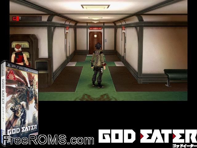 God Eater (Japan) PSP game showing 3D box cover and gameplay screenshot