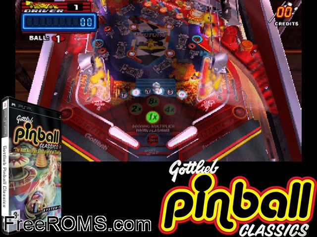 Gottlieb Pinball Classics (Europe) PSP game showing 3D box cover and gameplay screenshot