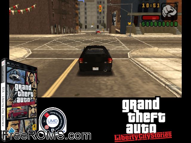 Grand Theft Auto - Liberty City Stories (Germany) PSP game showing 3D box cover and gameplay screenshot