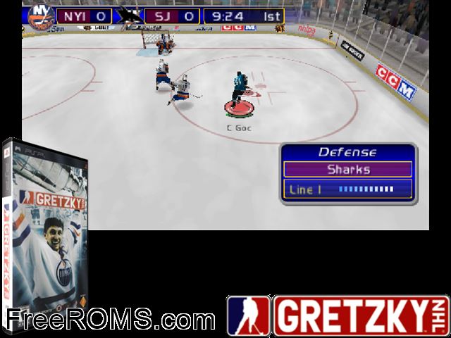 Gretzky NHL PSP game showing 3D box cover and gameplay screenshot
