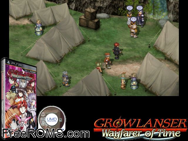 Growlanser - Wayfarer of Time (Undub) PSP game showing 3D box cover and gameplay screenshot