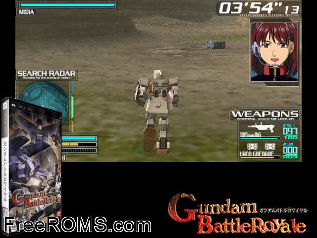 Gundam Battle Royale (Japan) PSP game showing 3D box cover and gameplay screenshot