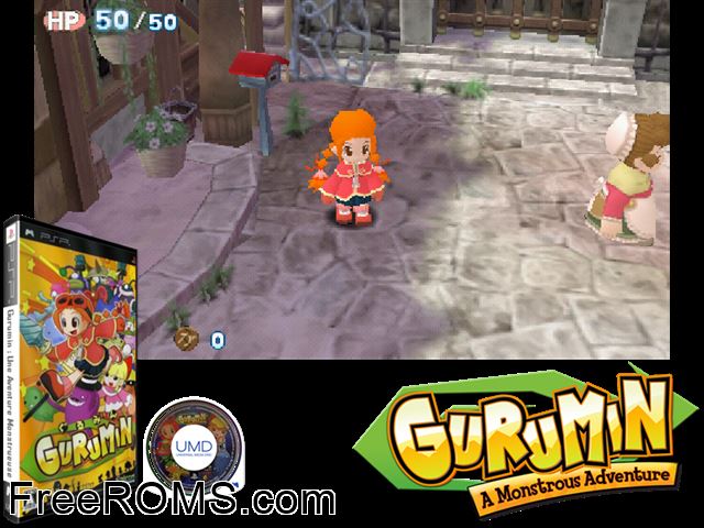 Gurumin (Japan) PSP game showing 3D box cover and gameplay screenshot
