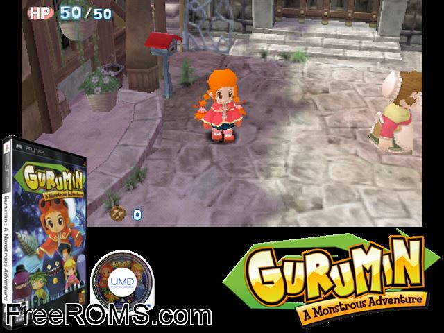 Gurumin - Une Aventure Monstrueuse (France) PSP game showing 3D box cover and gameplay screenshot