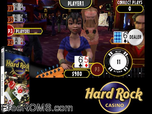 Hard Rock Casino (Europe) PSP game showing 3D box cover and gameplay screenshot