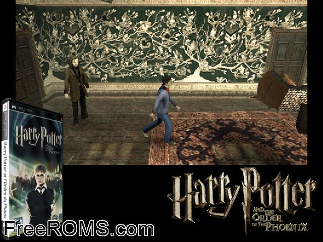 Harry Potter And The Order of The Phoenix PSP game showing 3D box cover and gameplay screenshot
