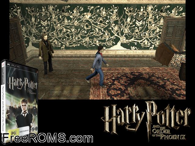 Harry Potter And The Order of The Phoenix (Europe) PSP game showing 3D box cover and gameplay screenshot