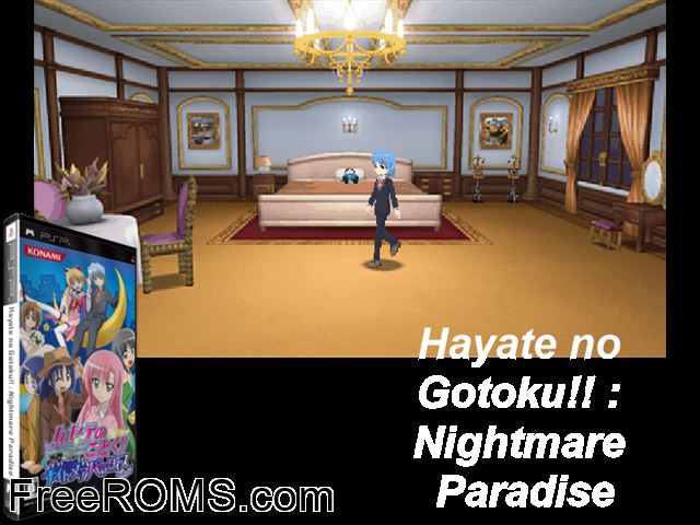 Hayate no Gotoku - Nightmare Paradise (Japan) PSP game showing 3D box cover and gameplay screenshot