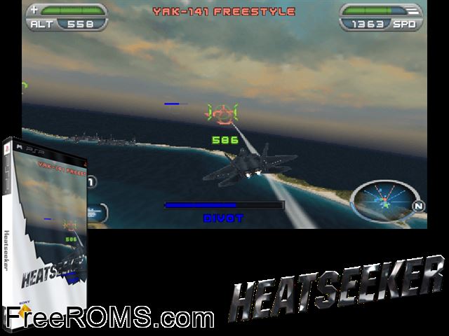Heatseeker PSP game showing 3D box cover and gameplay screenshot