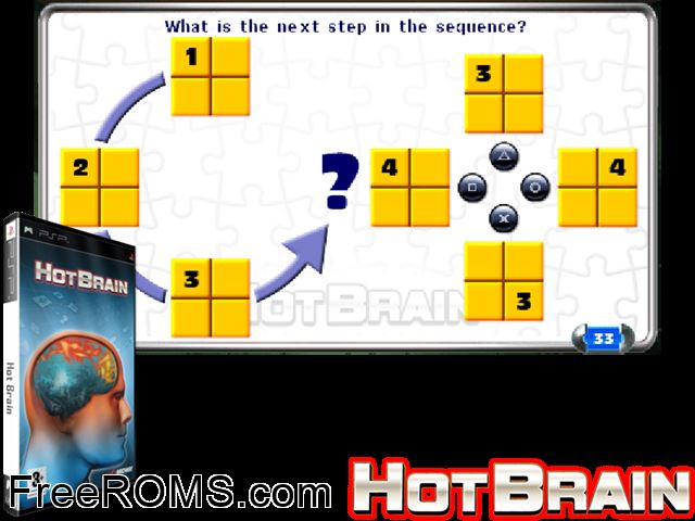Hot Brain (Europe) PSP game showing 3D box cover and gameplay screenshot