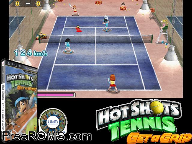 Hot Shots Tennis - Get a Grip (Usa) PSP game showing 3D box cover and gameplay screenshot