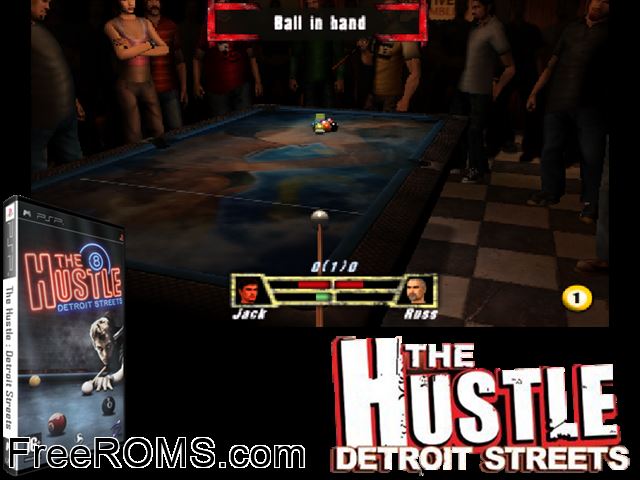 Hustle - Detroit Streets, The (Europe) PSP game showing 3D box cover and gameplay screenshot