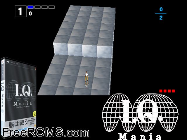 I.Q. Mania (Japan) PSP game showing 3D box cover and gameplay screenshot