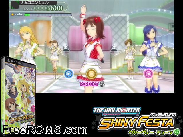 Idolmaster Shiny Festa - Groovy Tune, The Japan PSP game showing 3D box cover and gameplay screenshot