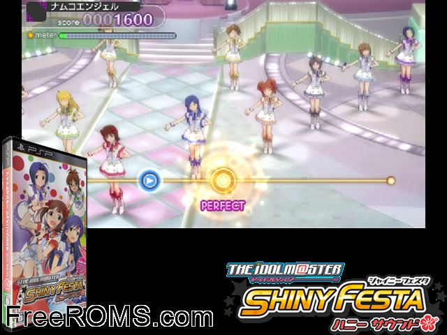 Idolmaster Shiny Festa - Honey Sound, The Japan PSP game showing 3D box cover and gameplay screenshot