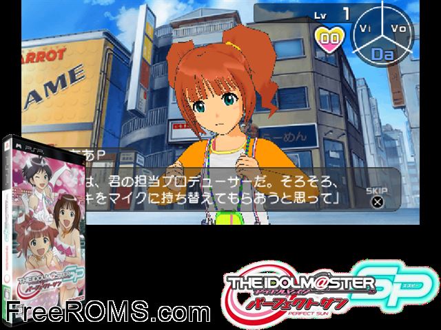 Idolmaster Sp- Perfect Sun, The (Japan) PSP game showing 3D box cover and gameplay screenshot