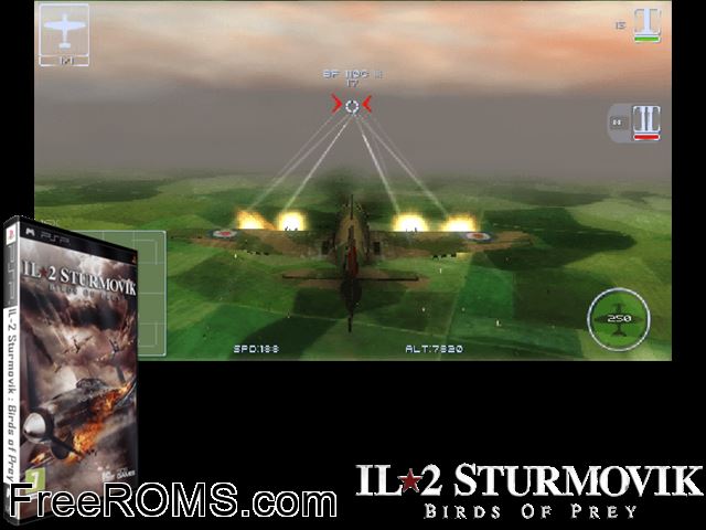 Il-2 Sturmovik - Birds of Prey (Europe) PSP game showing 3D box cover and gameplay screenshot
