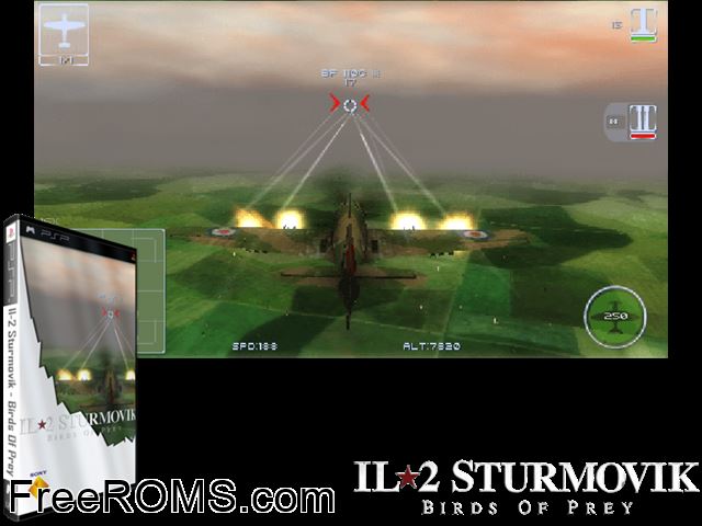 Il-2 Sturmovik - Birds of Prey (Russia) PSP game showing 3D box cover and gameplay screenshot