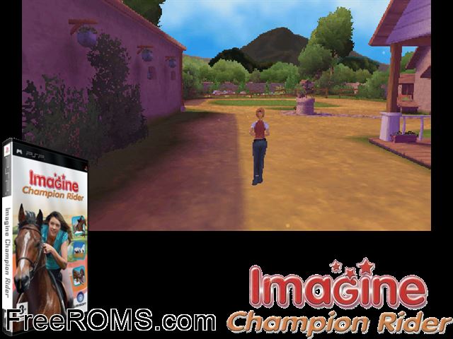 Imagine Champion Rider PSP game showing 3D box cover and gameplay screenshot