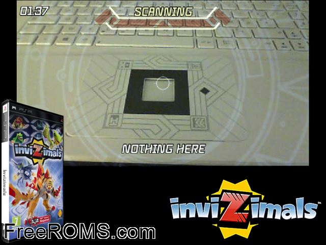 Invizimals PSP game showing 3D box cover and gameplay screenshot