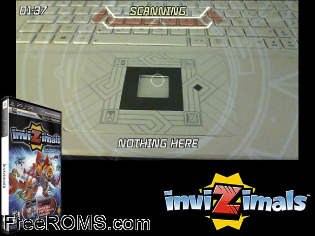 Invizimals (China) PSP game showing 3D box cover and gameplay screenshot