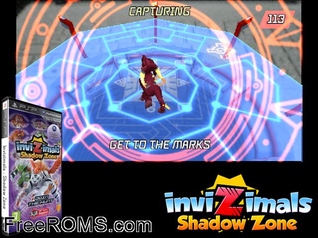 Invizimals - Shadow Zone (Europe) PSP game showing 3D box cover and gameplay screenshot