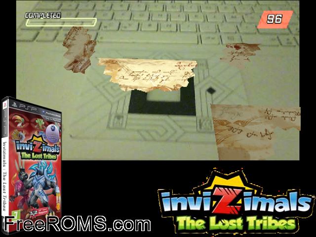 Invizimals - The Lost Tribes (Europe) PSP game showing 3D box cover and gameplay screenshot