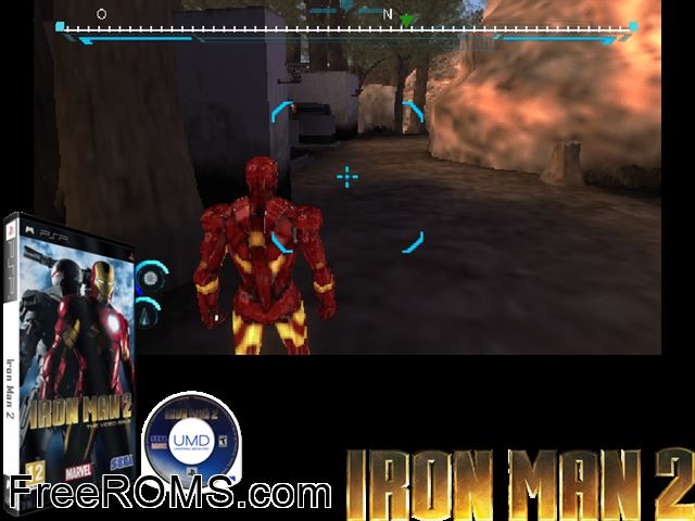 Iron Man 2 (Europe) PSP game showing 3D box cover and gameplay screenshot