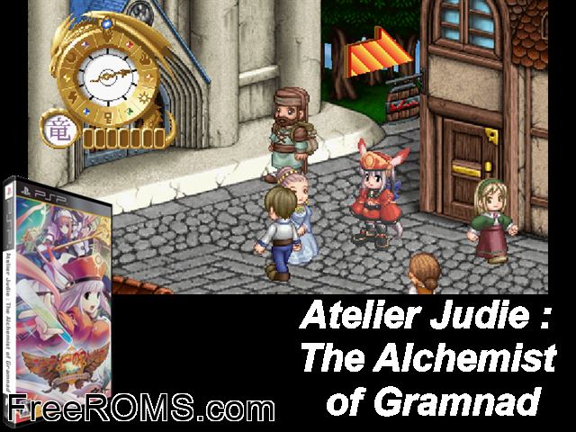 Judie no Atelier - Guramnat no Renkinjutsu - Toraware no Morito (Japan) PSP game showing 3D box cover and gameplay screenshot