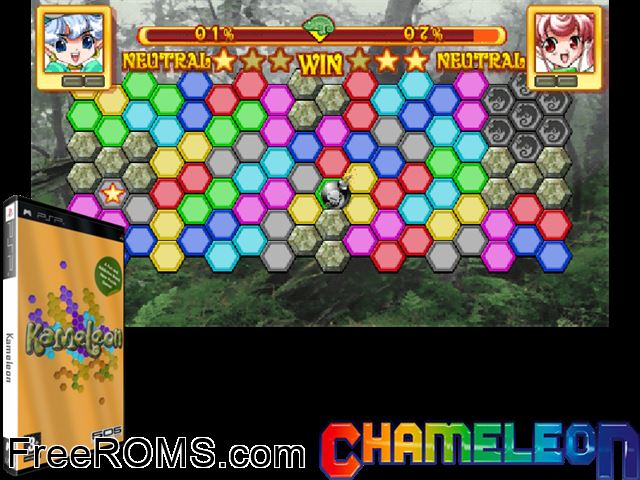 Kameleon (Europe) PSP game showing 3D box cover and gameplay screenshot