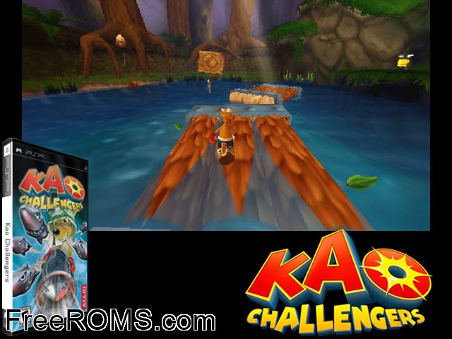 Kao Challengers (Europe) PSP game showing 3D box cover and gameplay screenshot