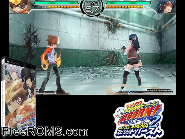 Katekyoo Hitman Reborn! Battle Arena 2 - Spirits Burst (Japan) PSP game showing 3D box cover and gameplay screenshot