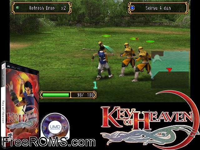 Key of Heaven (Europe) PSP game showing 3D box cover and gameplay screenshot