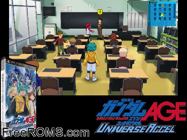 Kidou Senshi Gundam Age - Universe Accel (Japan) PSP game showing 3D box cover and gameplay screenshot
