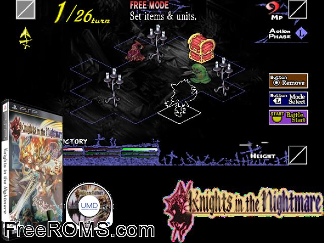 Knights in The Nightmare PSP game showing 3D box cover and gameplay screenshot